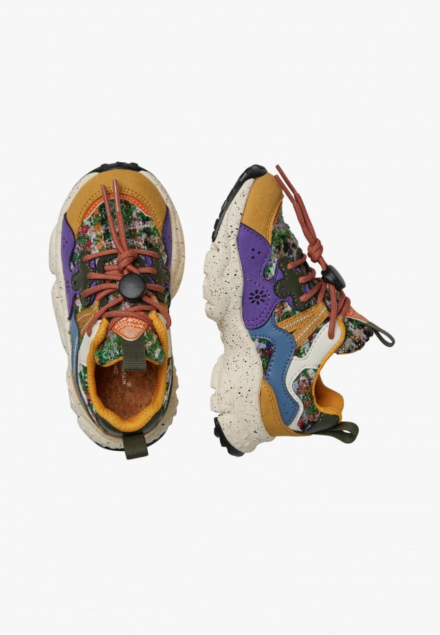 YAMANO 3 JUNIOR.Sneakers aus Kunstleder und Gewebe, Kürbis-Violett
