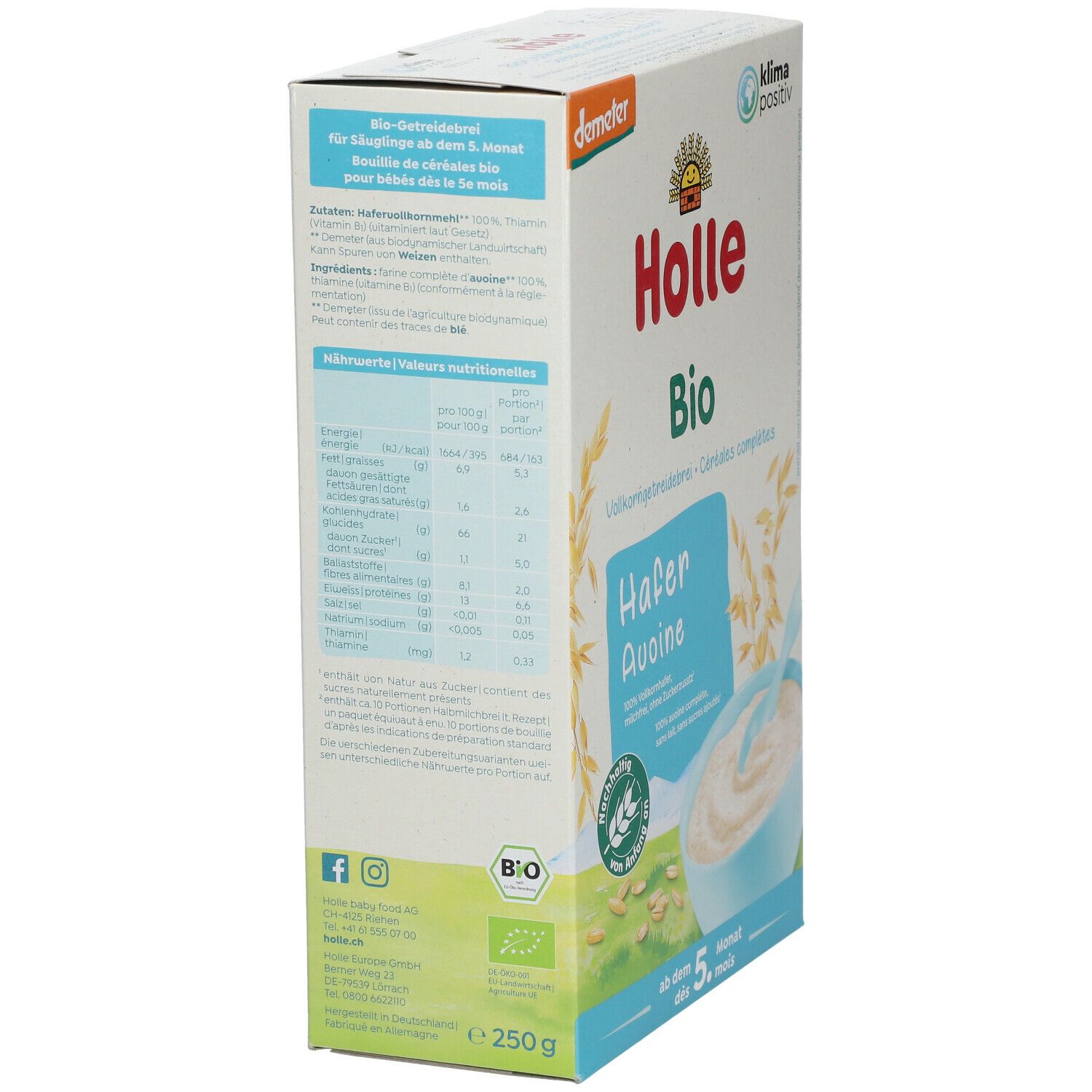 Holle Bio Vollkorngetreidebrei Hafer ab dem 4. Monat