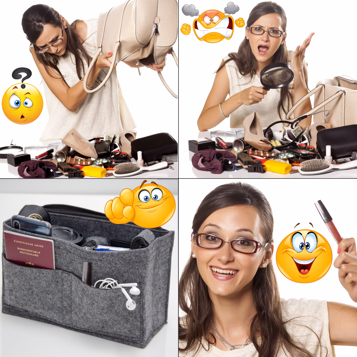 Handtaschen Organizer 27x10x16cm M Filz Tasche Innentasche Taschen Einsatz Grau