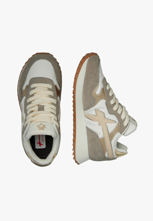 YAK-J.Sneakers aus Veloursleder und technischem Gewebe, Braun-Weiß