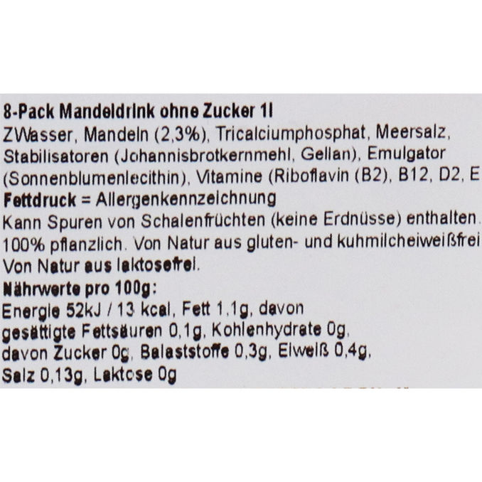 Mandeldrink ohne Zuckerzusatz, 8er Pack, 8x1L von ALPRO