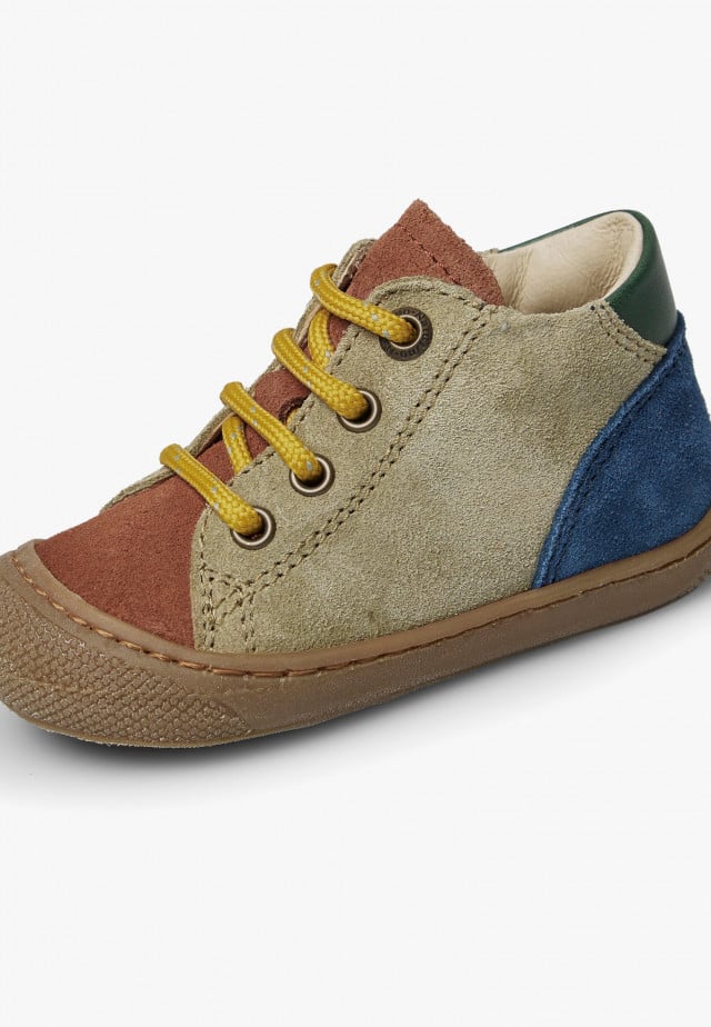 NATURINO ROMYLauflernschuhe aus Leder und Veloursleder, Grau-Indigo