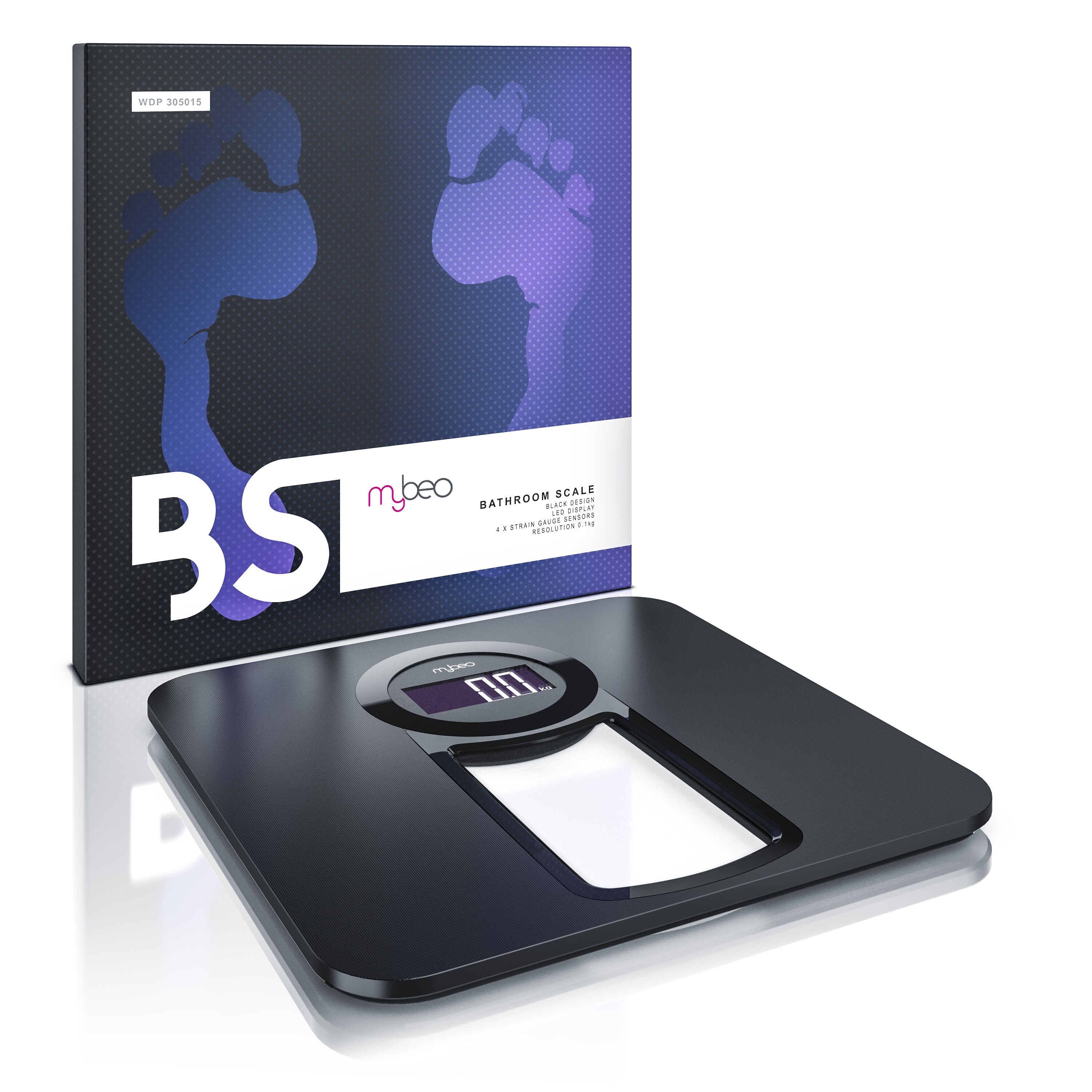MyBeo Digitale Personenwaage Körperwaage - Badezimmer Waage im Slim Design - 6 mm Sicherheitsglas - großes LCD-Display, max. 150 kg