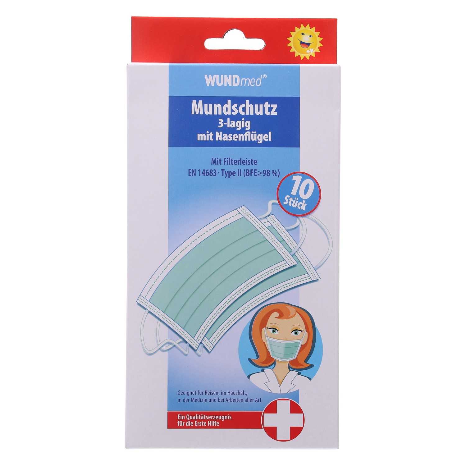 WUNDmed® Mundschutz mit antibaktierieller Filterleiste EN 14683 - Typ II 10er