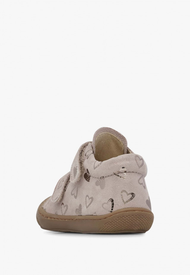 NATURINO COCOON VLLauflernschuhe aus Veloursleder mit Glitzerherzen, Taupe
