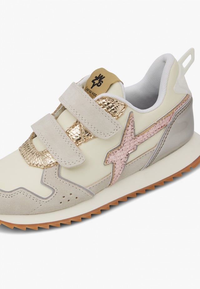 JET VL-J.Sneakers aus technischem Gewebe und Veloursleder, Beige-Rosa