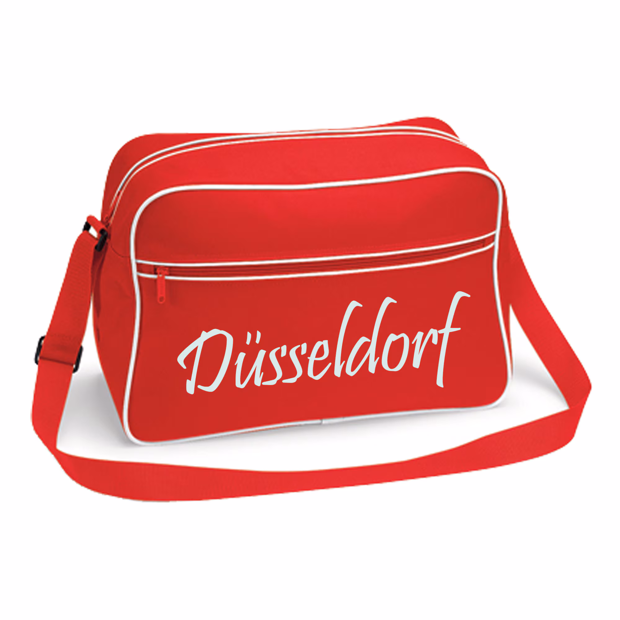 multifanshop® Retrotasche - Düsseldorf - Schriftzug - Druck weiß
