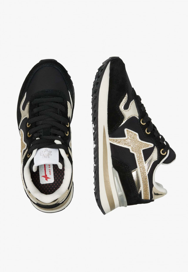 YAK-J.Sneakers aus technischem Gewebe, Leder und Veloursleder, Schwarz-Platin
