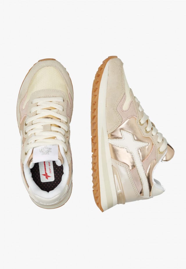 YAK-J.Sneaker aus Veloursleder und technischem Gewebe, Beige-Rosa