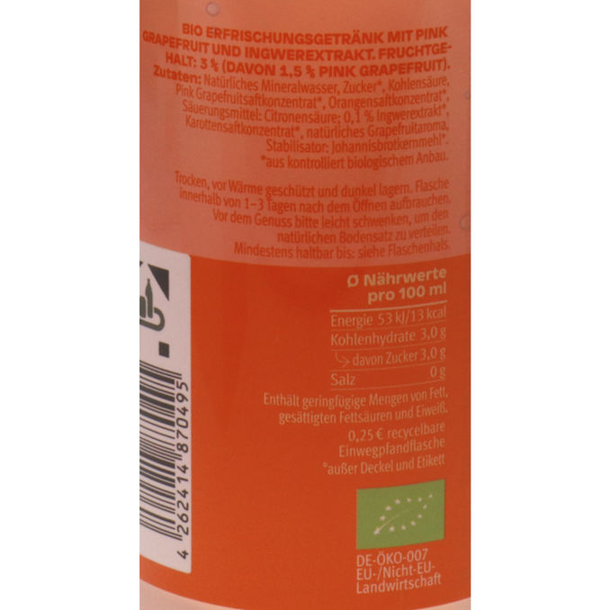 BIO Fruit Infusion Pink Grapefruit-Ingwer, 18er Pack (EINWEG) zzgl. Pfand, 18x 0,5L von Share