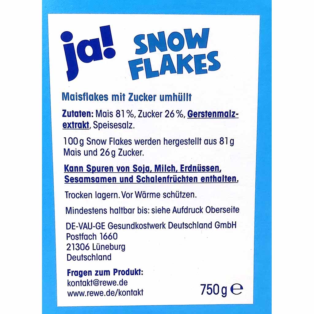 ja! Cerealien Snow Flakes 750g MHD:18.10.25