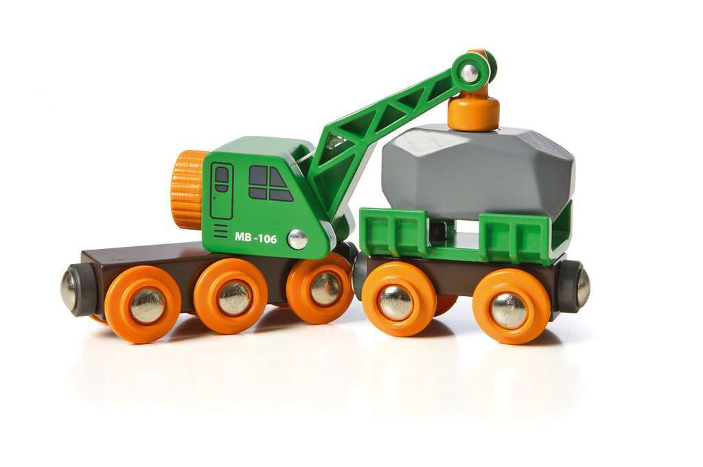 BRIO Spiel Grüner Kranwagen mit Anhänger und Fracht