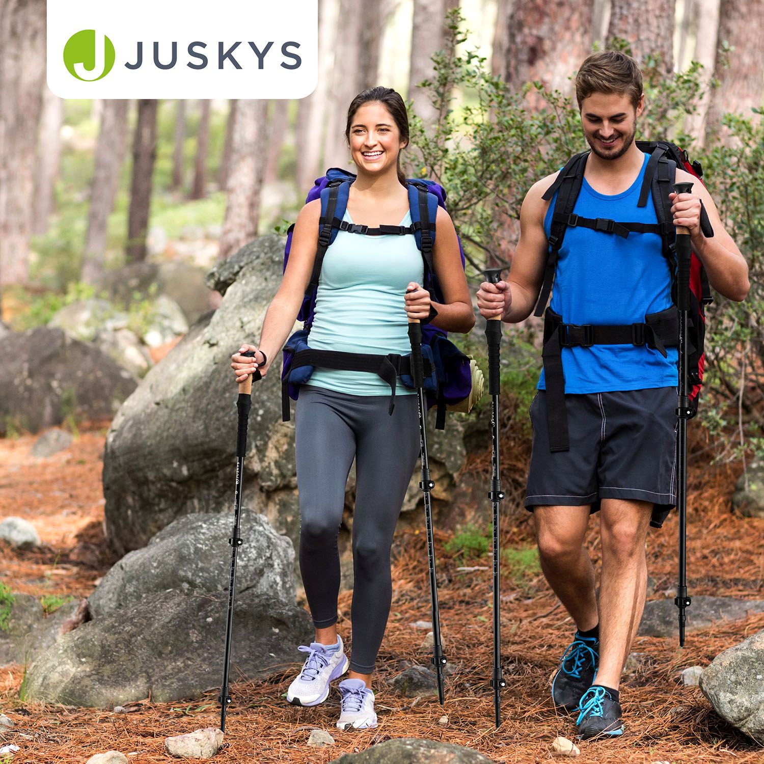 Juskys Nordic Walking Stöcke - Alu Teleskop Wanderstöcke, leicht, ausziehbar, Tasche - Schwarz
