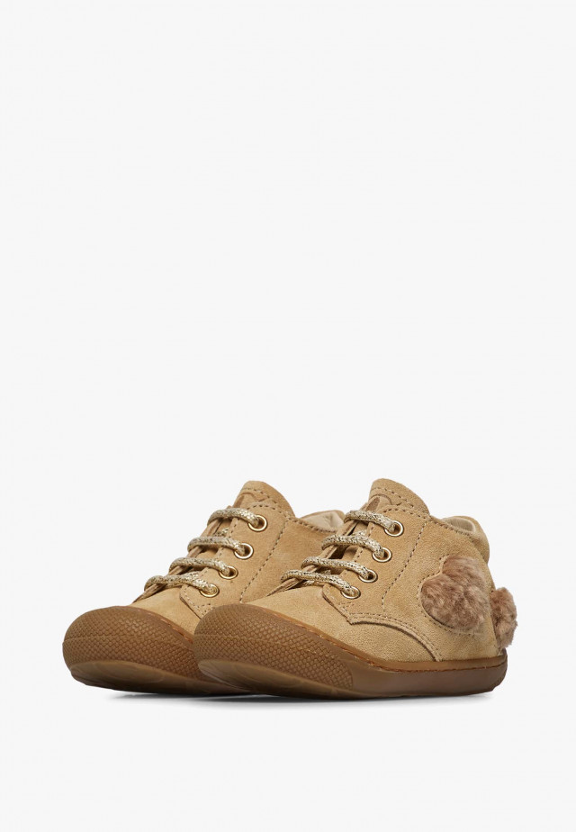 NATURINO MIDORYLauflernschuhe aus Veloursleder und Wolle, Beige
