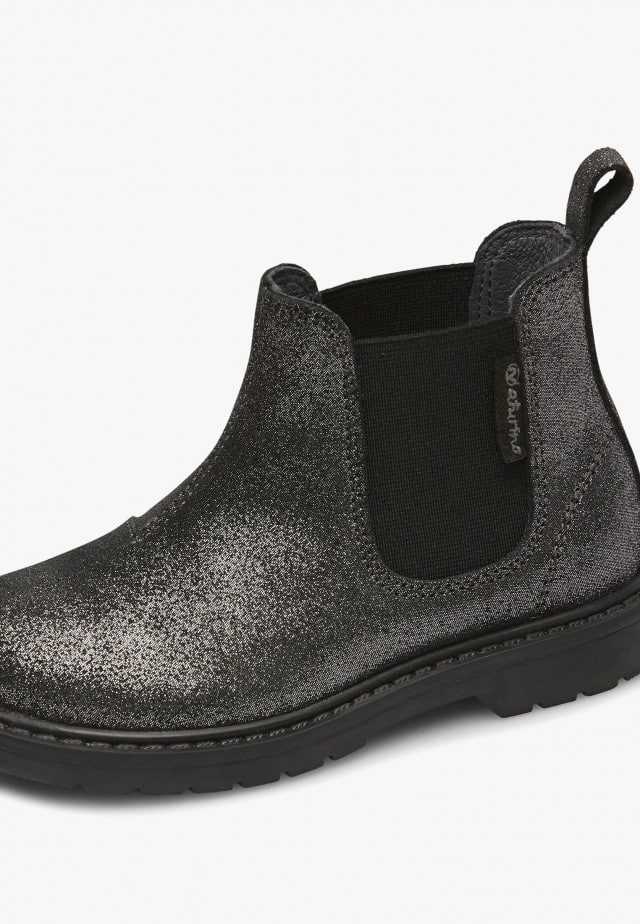 NATURINO PICCADILLYStiefeletten aus glitzerndem Veloursleder, Schwarz