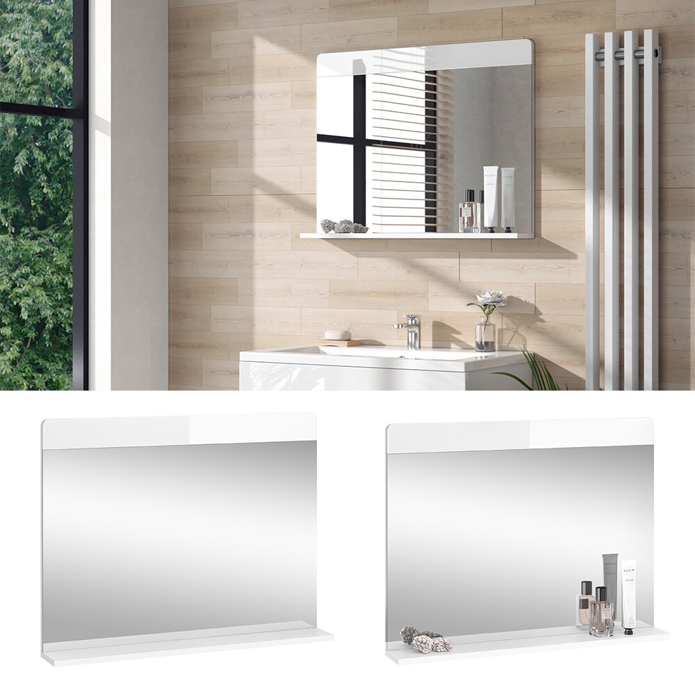 Vicco Badezimmerspiegel Izan Weiß Hochglanz 80 x 62 cm mit Regal