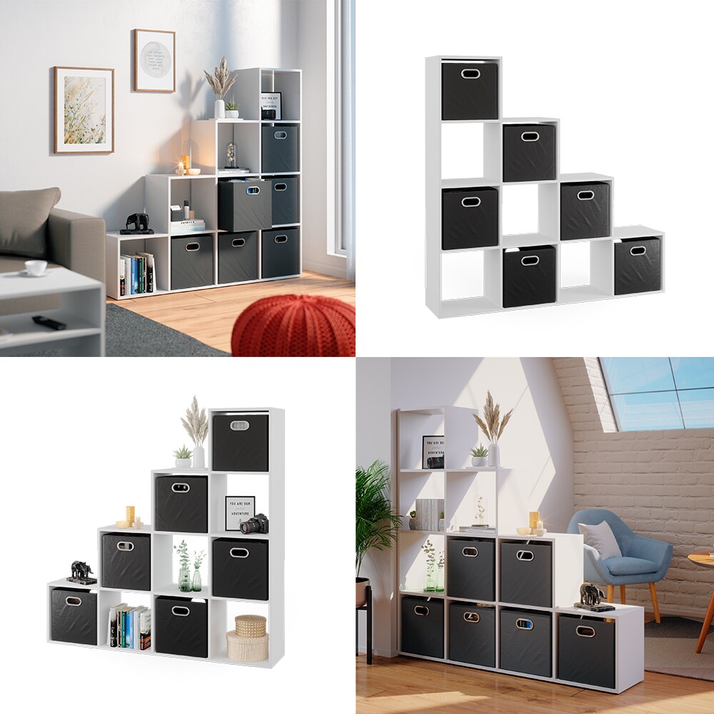 Vicco Treppenregal Raumteiler Bücherregal 10 Fächer Weiß Stufenregal Faltbox