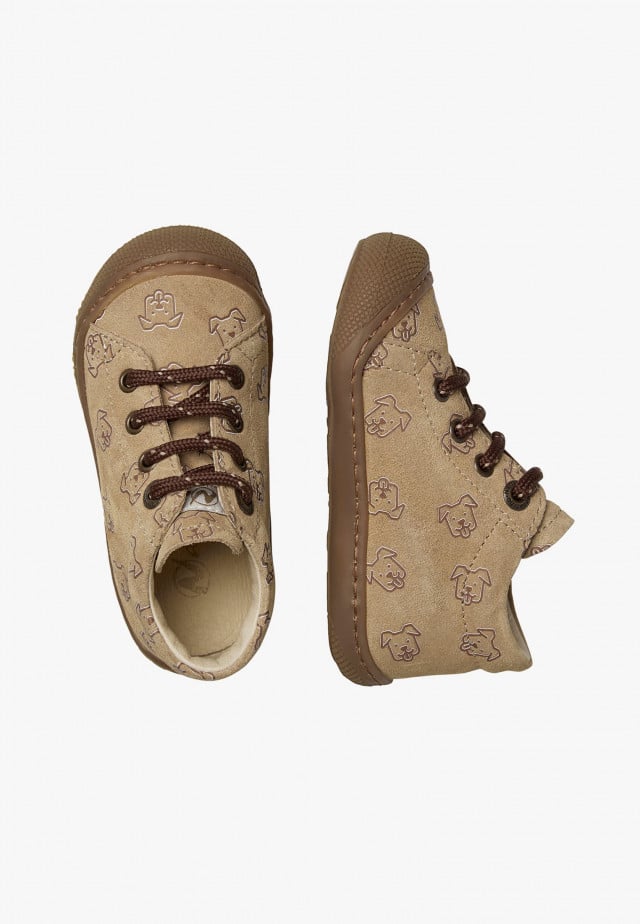 NATURINO COCOONLauflernschuhe aus Veloursleder mit Hundedruck, Beige