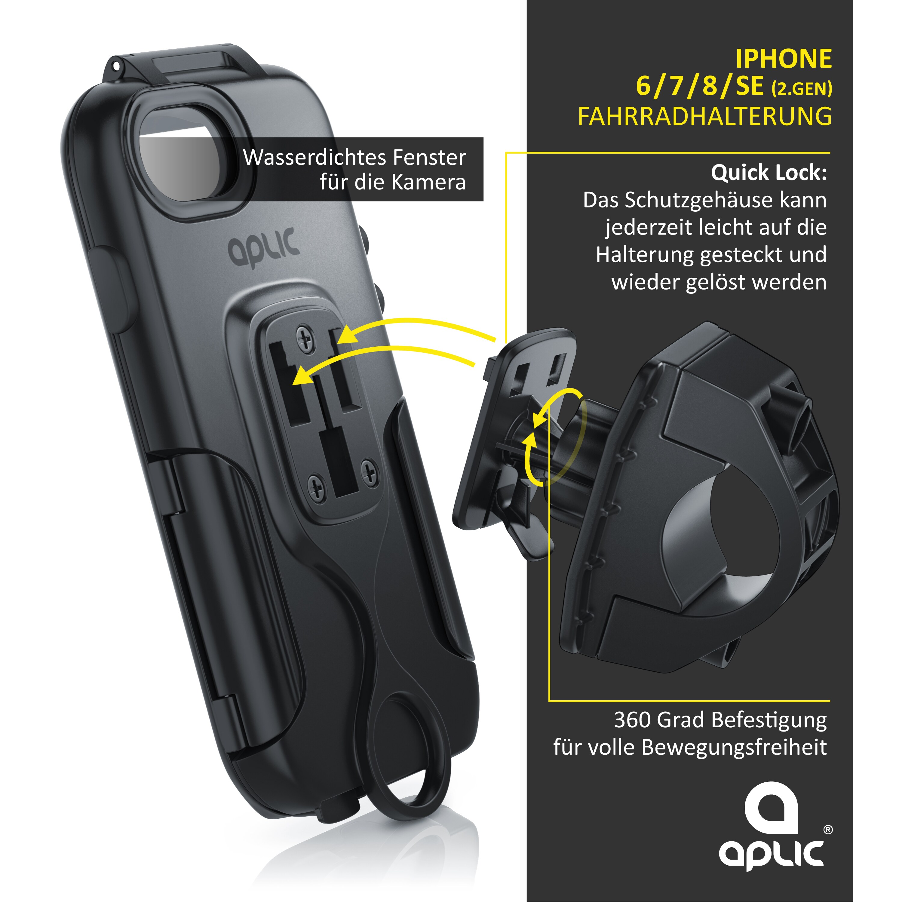 Aplic wasserabweisende Fahrradhalterung für Apple iPhone 6 / 7 für alle Fahrradtypen und Lenker