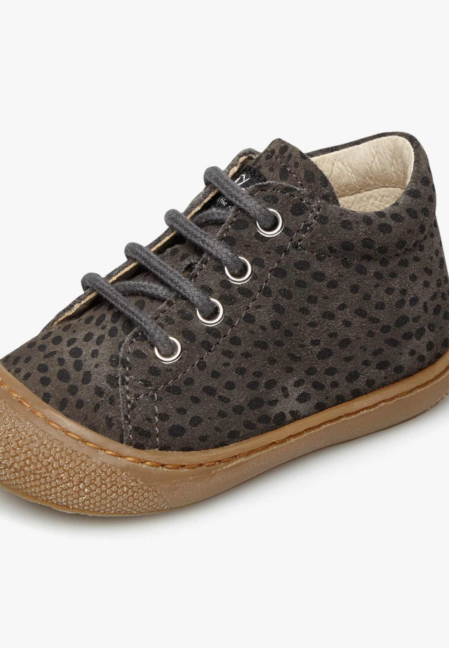 NATURINO COCOONLauflernschuhe aus Veloursleder mit Leoparden-Print, Anthrazit