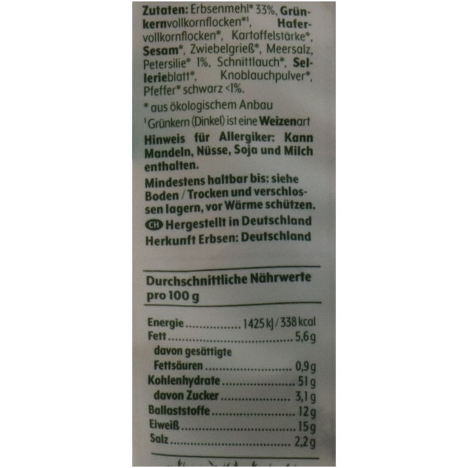 BIO Erbsen Sticks zum braten, 165 G von Bohlsener Mühle