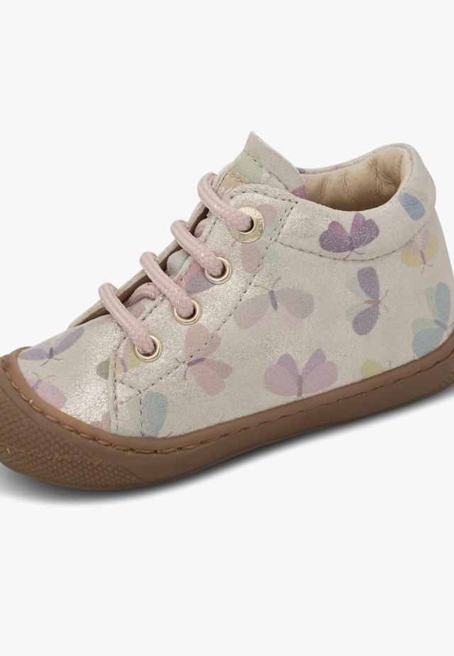 NATURINO COCOONLauflernschuhe aus Metallic-Leder mit Schmetterlingen, Platin