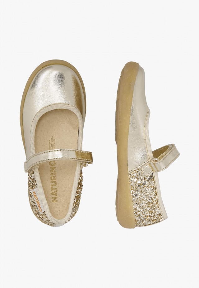 NATURINO FROLLIKBallerinas aus Metallic-Leder und Glitter, Platin