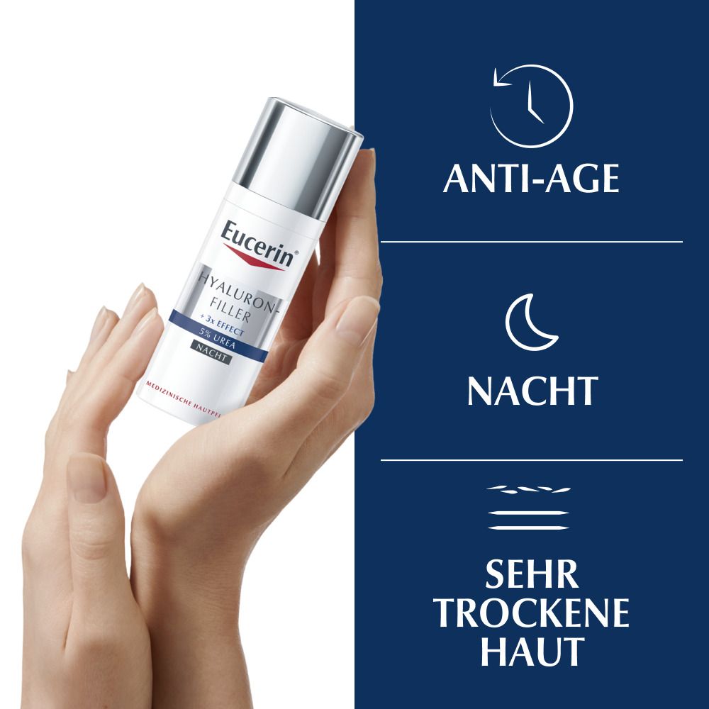 Eucerin® Hyaluron-Filler 5% Urea Nachtpflege – mildert sichtbar tiefe Falten und regeneriert die Haut nachts