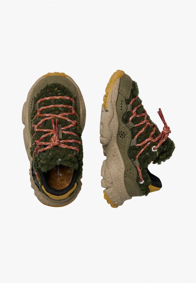 RAIKIRI JUNIOR.Sneakers aus Kunstleder und Wolle, Militärgrün