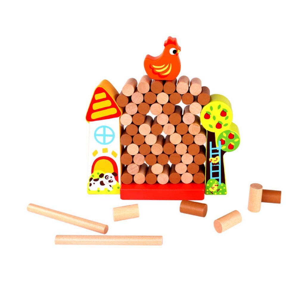 Tooky Toy Holz-Lernspiel Farm TKC572, Geschicklichkeitsspiel 69-tlg. ab 3 Jahren braun