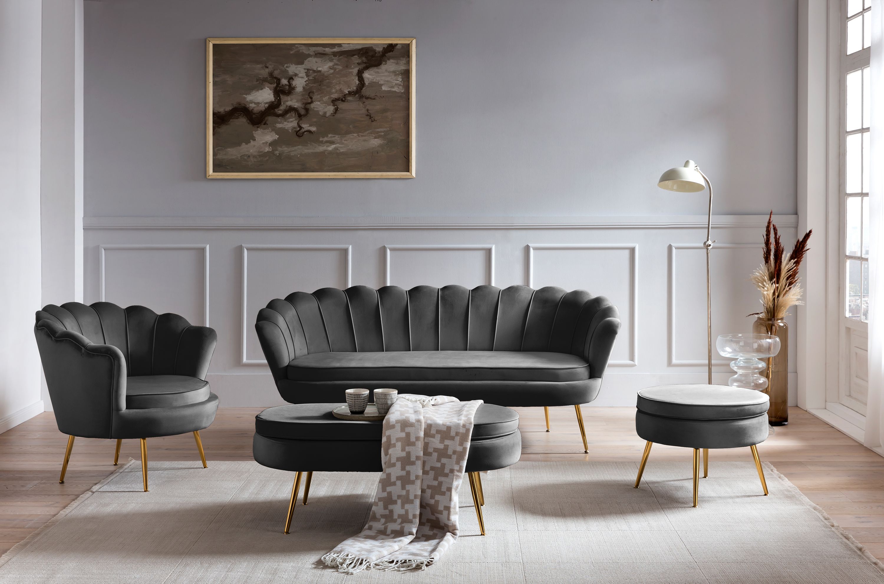 Muschelsessel Samt Schwarz Relaxsessel Polstersessel Ohrensessel Loungesessel