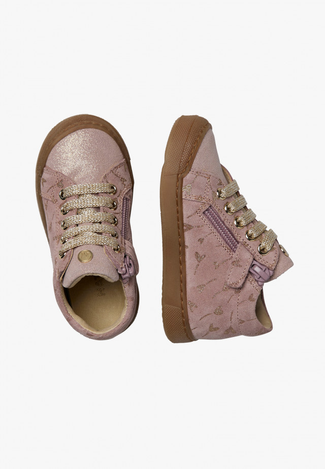 NATURINO DORD ZIPSneakers aus Veloursleder mit Glitzerherz-Print, Rosa-Platin