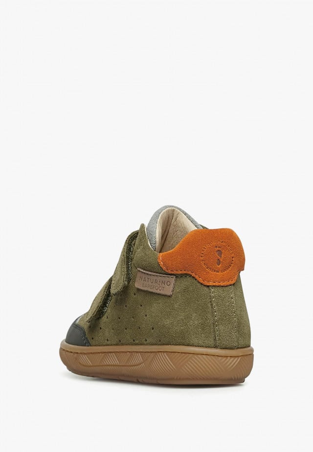 BAREFOOT SMARTINEYSneakers aus Nappa- und Veloursleder, Militärgrün-Orange