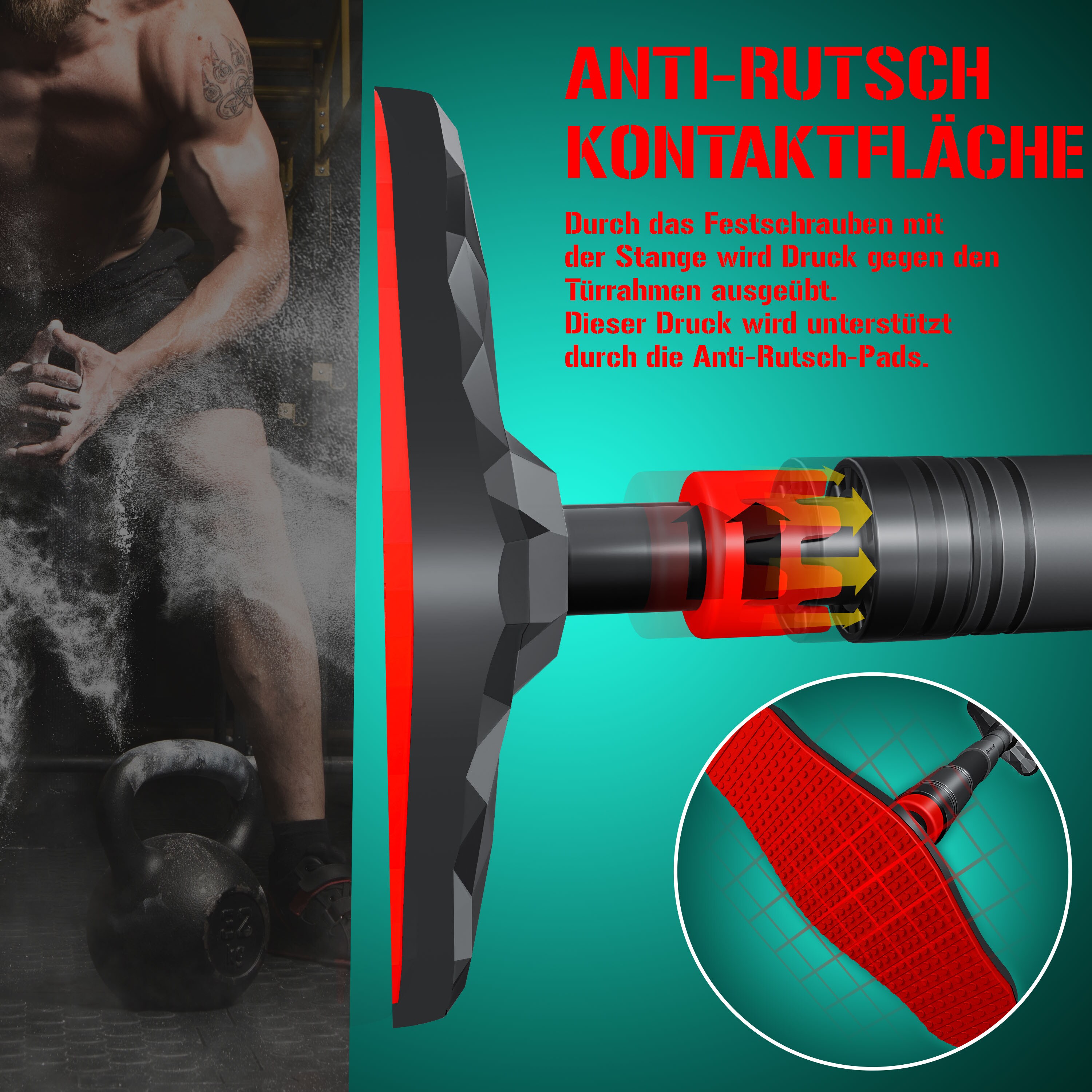 KESSER® Klimmzugstange Türrahmen verstellbar, Pull Up Bar Heimturnhalle, Reckstange ohne Schrauben/Bohren, 68-106 cm Ausziehbar, Tragfähigkeit bis zu 300Kg & rutschfeste Griffe, inkl. Resistenzbänder