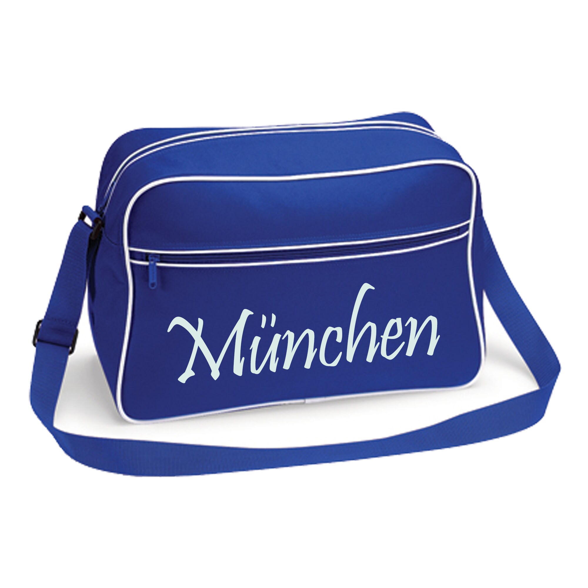 multifanshop® Retrotasche - München blau - Schriftzug - Druck weiß