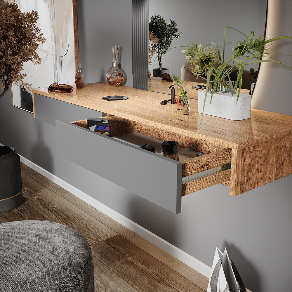 Vicco Schminktisch Melisa Eiche Grau 120 cm mit 2 Schubladen