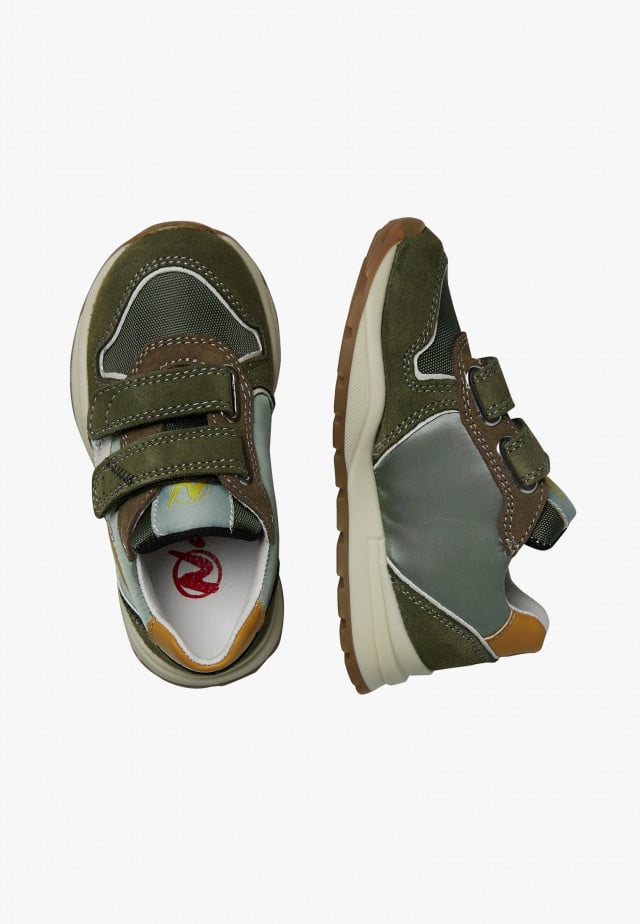 NATURINO ROY VL.Sneakers aus Veloursleder und technischem Gewebe, Militärgrün-Kürbis