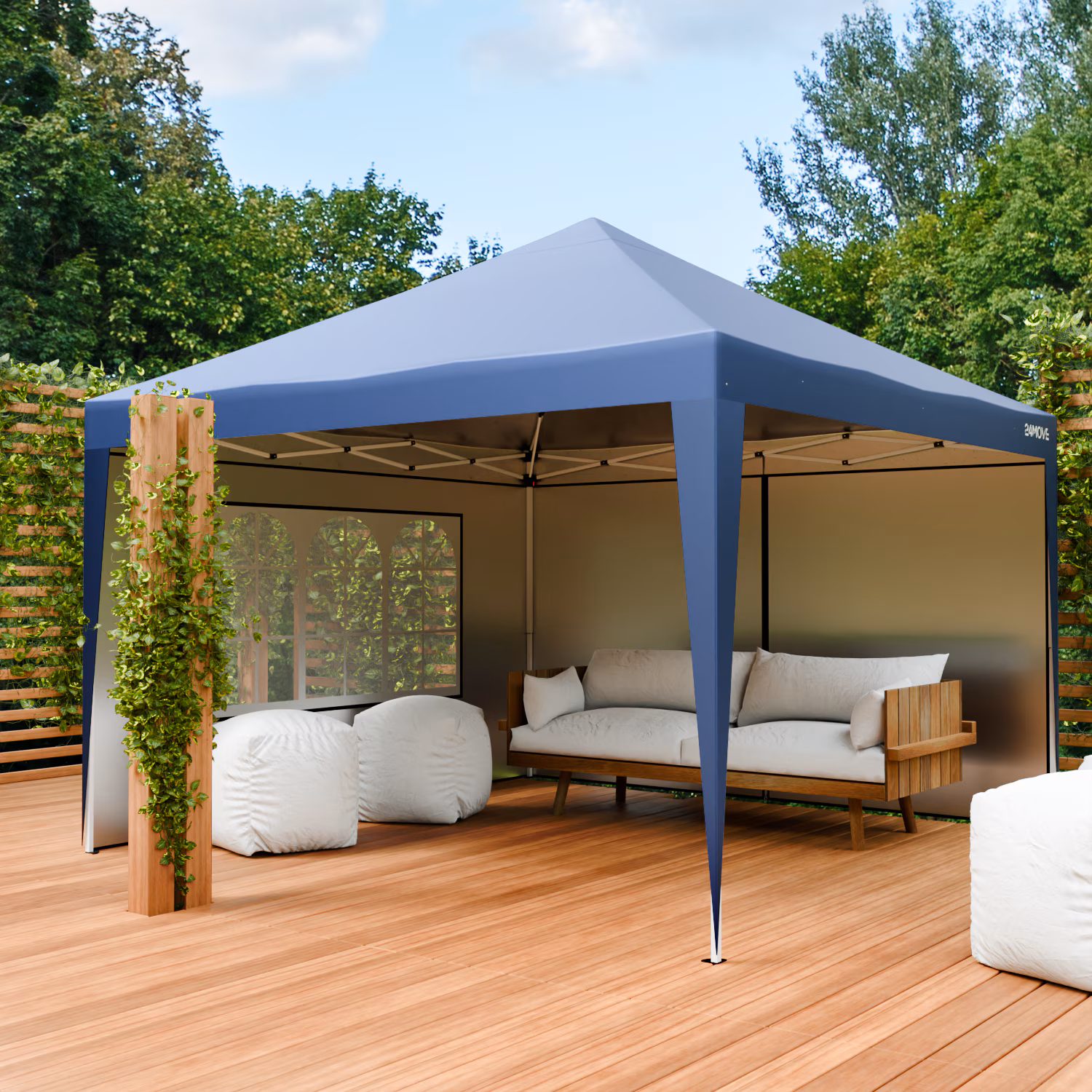 24MOVE® Pavillon Santos 3x3m Pop-Up UV-Schutz 50+ Wasserdicht & winterfest mit Tasche faltbar & stabil, für Camping & Garten Faltpavillon - Partyzelt Blaullon Faltpavillion SANTOS 3x3M Pop Up wasserdicht klappbar, blau
