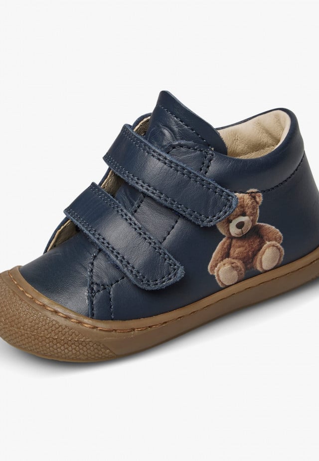 NATURINO COCOON BEAR 2 VLLauflernschuhe aus Leder mit Bärenpatch, Marineblau