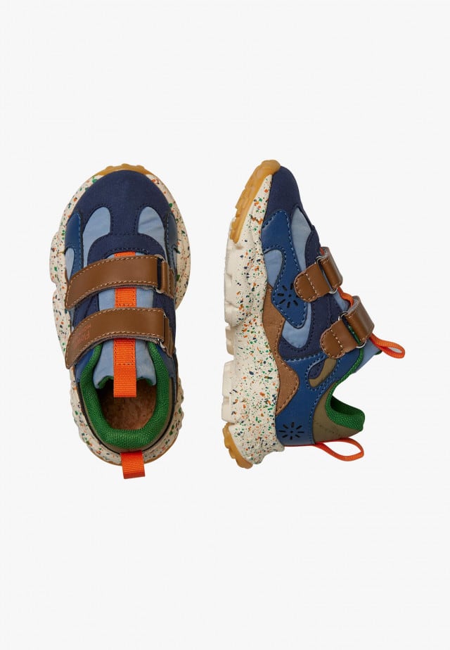 SABURO JUNIOR VL.Sneakers aus Kunstleder und technischem Gewebe, Marineblau-Braun