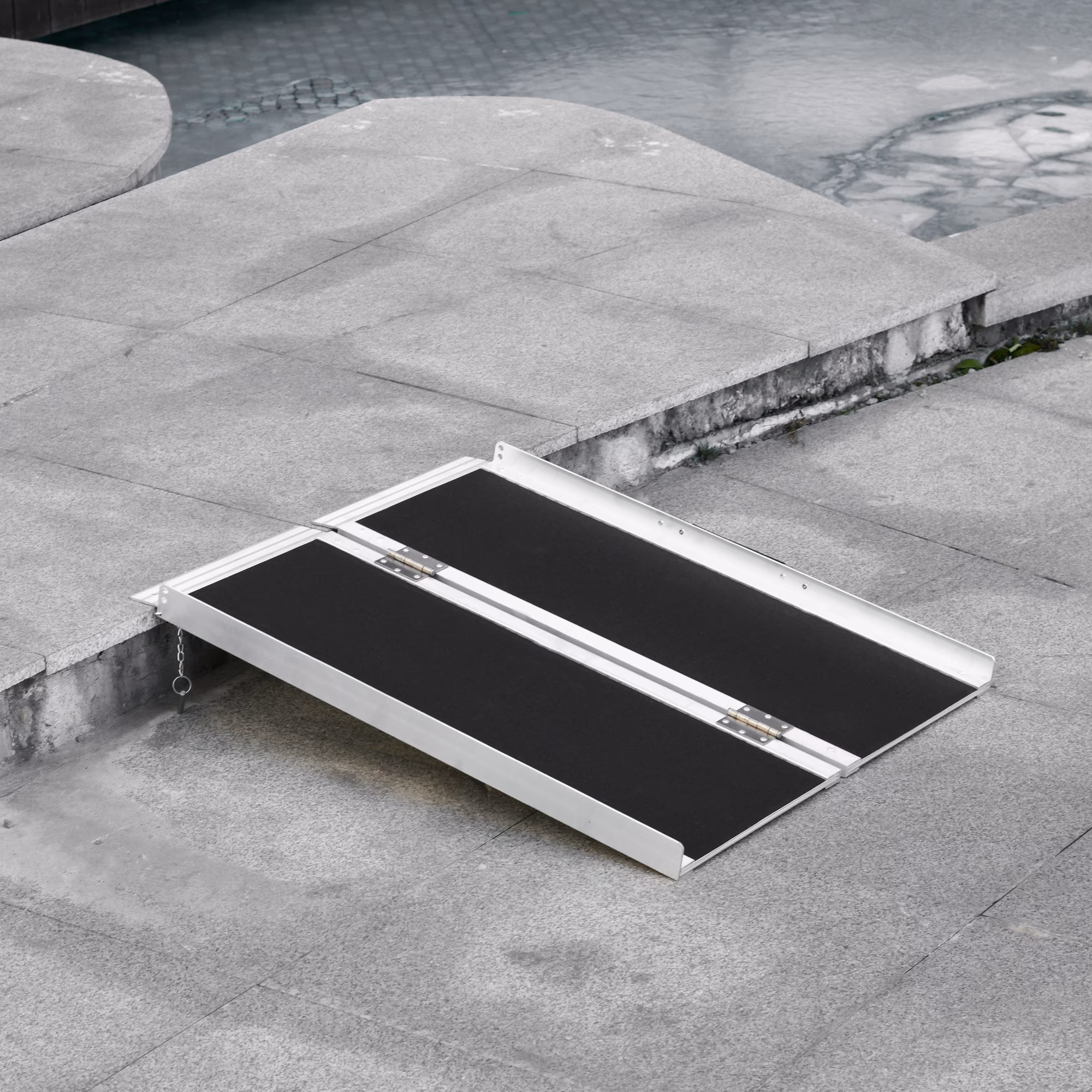 HOMCOM Rollstuhlrampe faltbar silber, schwarz 93 x 76 x 5 cm