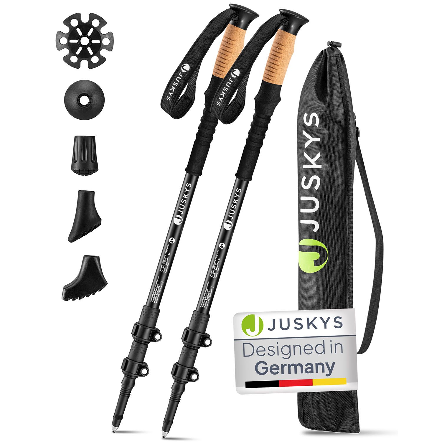 Juskys Nordic Walking Stöcke - Alu Teleskop Wanderstöcke, leicht, ausziehbar, Tasche - Schwarz