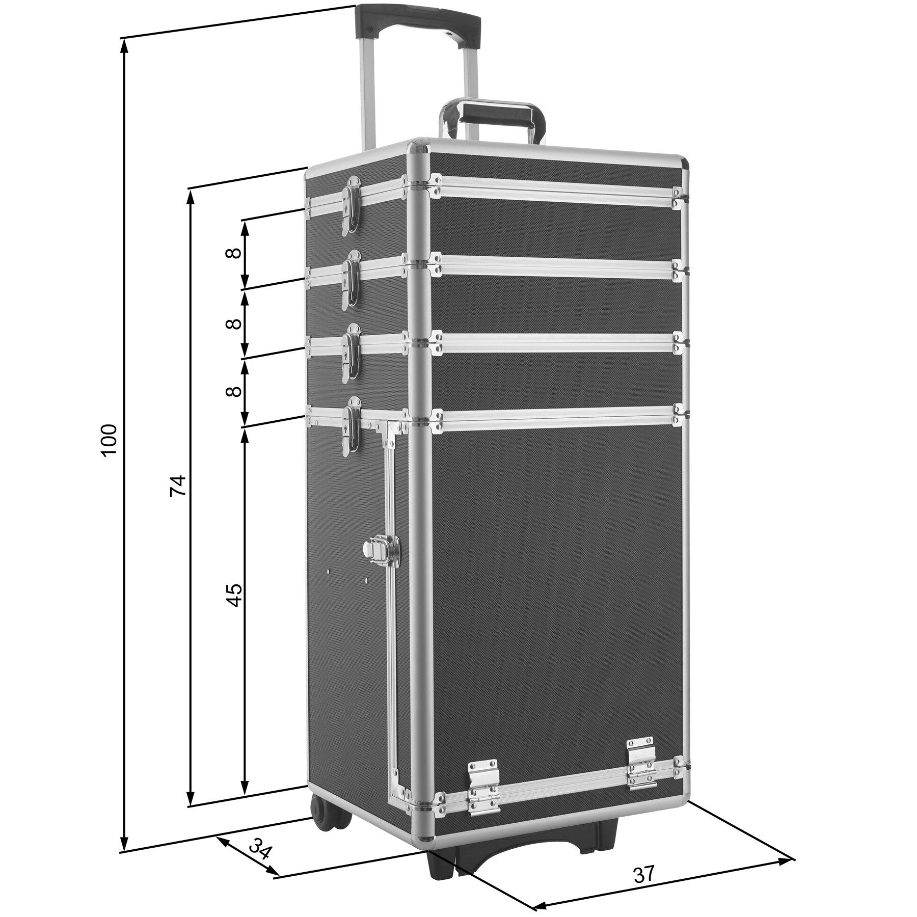 tectake® Kosmetikkoffer, 4 in 1 mit Innenverkleidung aus Samt, abgerundete Ecken mit Schutz-Beschlägen, 37 x 34 x 100 cm