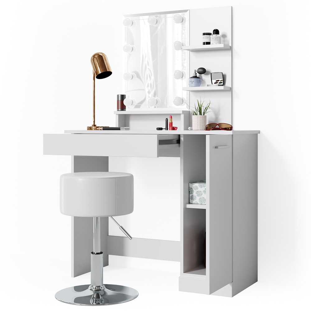 Vicco Schminktisch Julia Frisiertisch Kommode Frisierkommode Spiegel Weiß inklusive Hocker und LED-Lichterkette