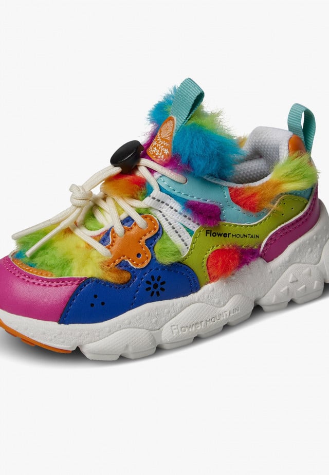 YAMANO 3 JUNIOR.Sneakers aus Kunstleder und Synthetik, Fuchsia-Himmelblau