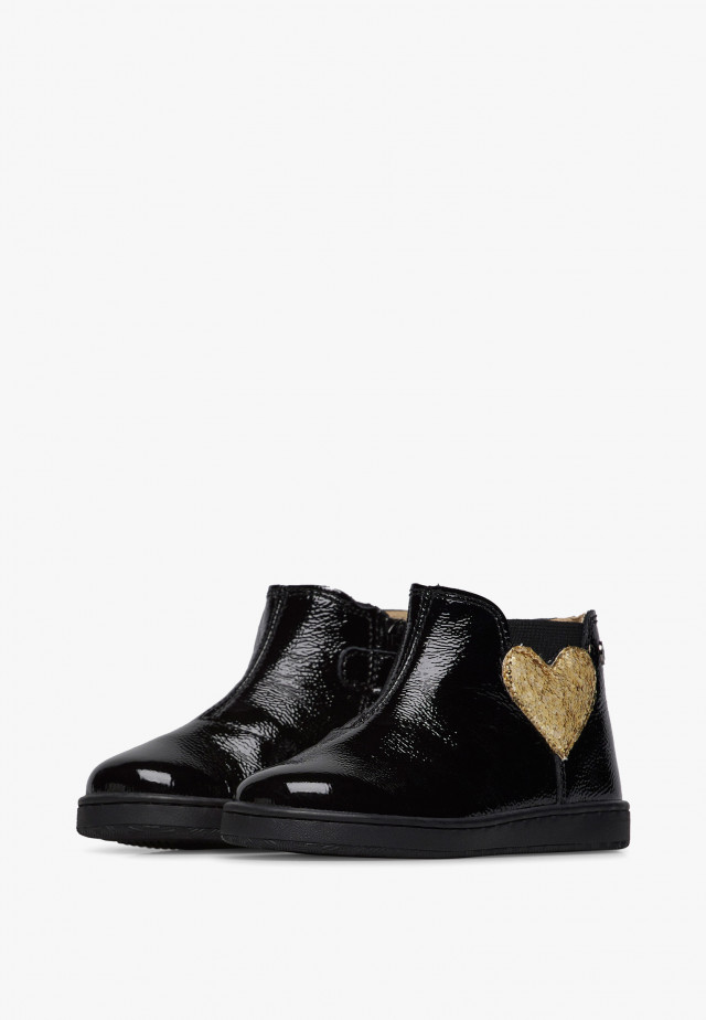 NATURINO GLARNY HIGH 2Stiefeletten aus Lackleder, Schwarz-Platin