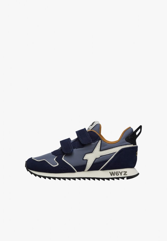 JET VL-J.Sneakers aus technischem Gewebe und Veloursleder, Blau-Weiß