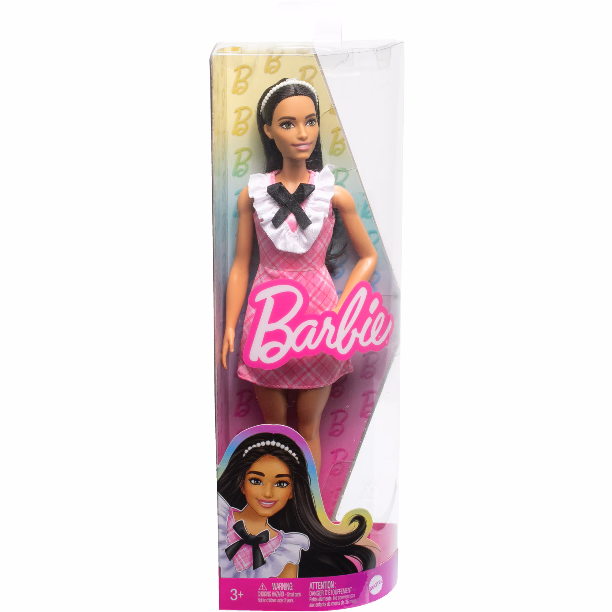 Mattel Puppe Barbie Fashionistas-Puppe mit schwarzem Haar und Karokleid