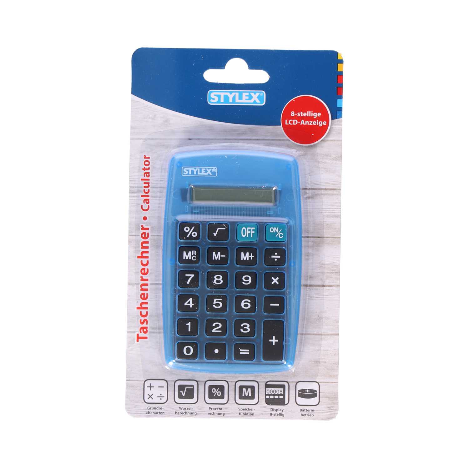 STYLEX®Taschenrechner, rot/blau/gelb/türkis