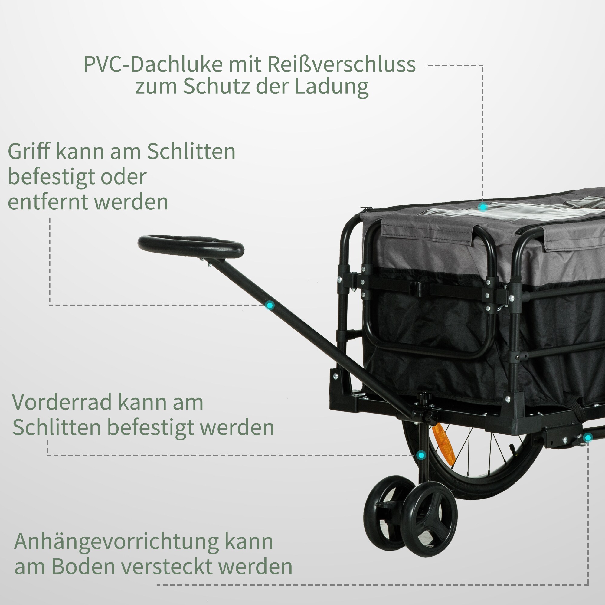 HOMCOM Lastenanhänger mit Stahlrahmen schwarz, grau 130L x 64B x 103Hcm